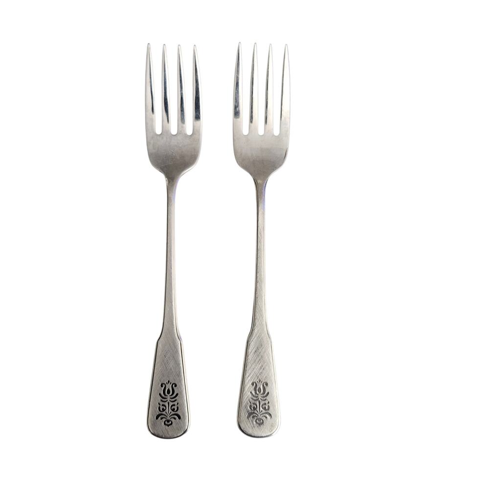 Rogers Oneida Deluxe Stainless Salad Forks Set 2 Vintage Flatware Floral Scroll